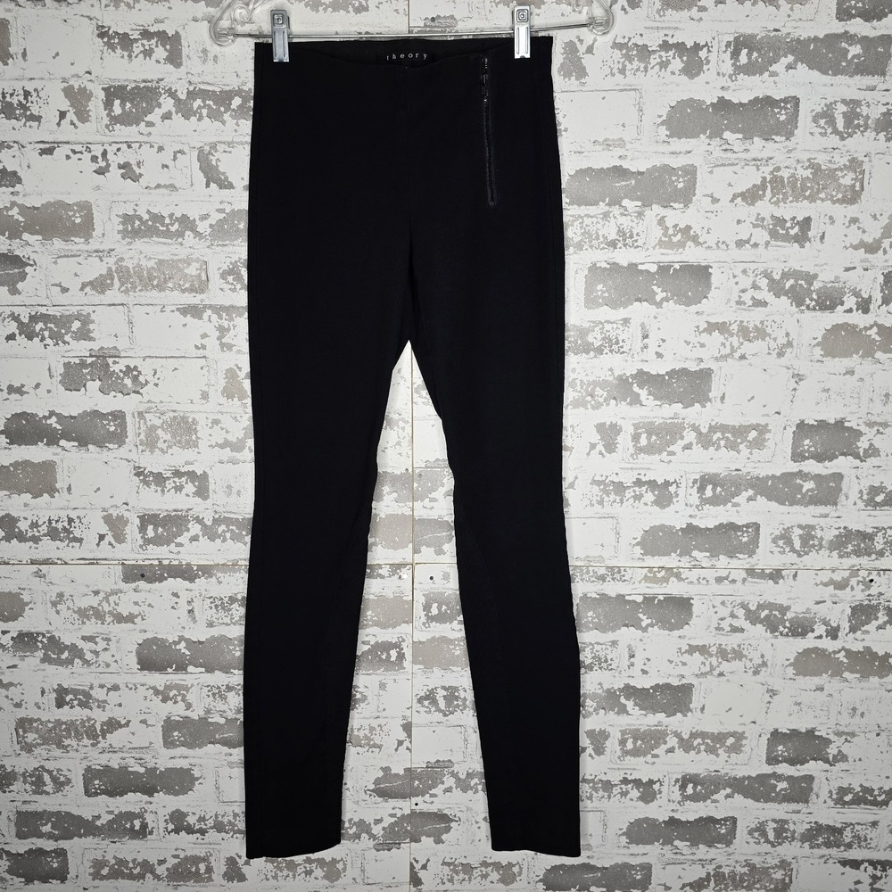 Theory‎ Pants Womens Size 2 Black Equestrian Themed Skinny Pull-On Stretch Slim